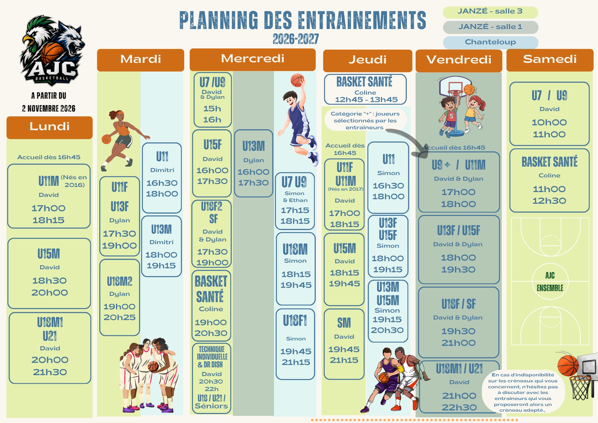 Planning rentrée vacances automne